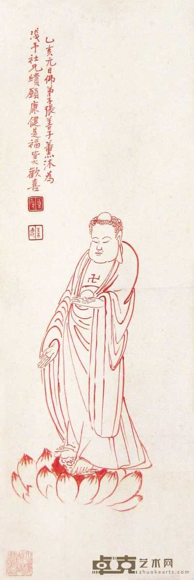 张善孖 乙亥（1935年）作 佛像 立轴 67×29cm
